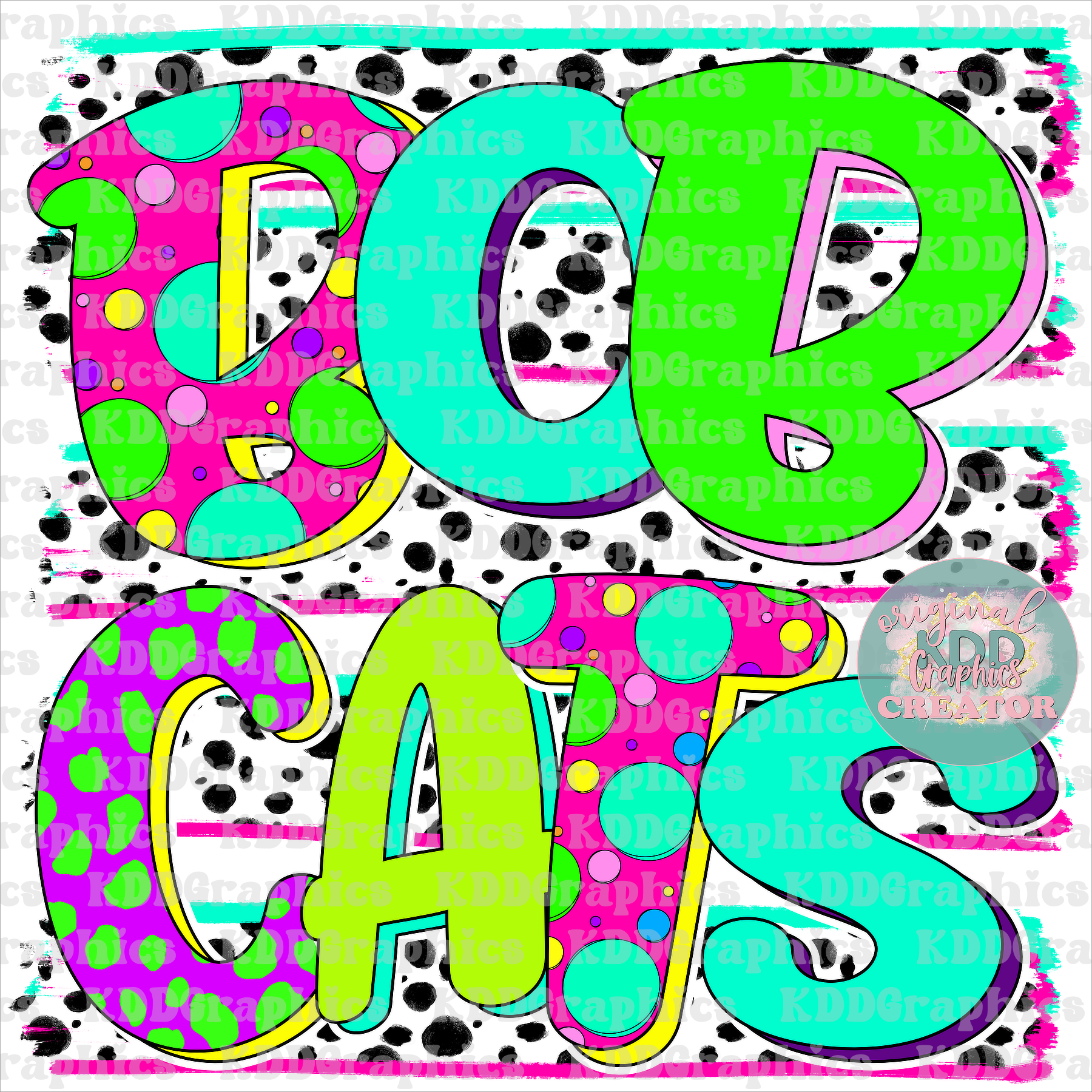 Neon Bobcats Mascot - Dots Brushstrokes - Bobcat School Spirit PNG