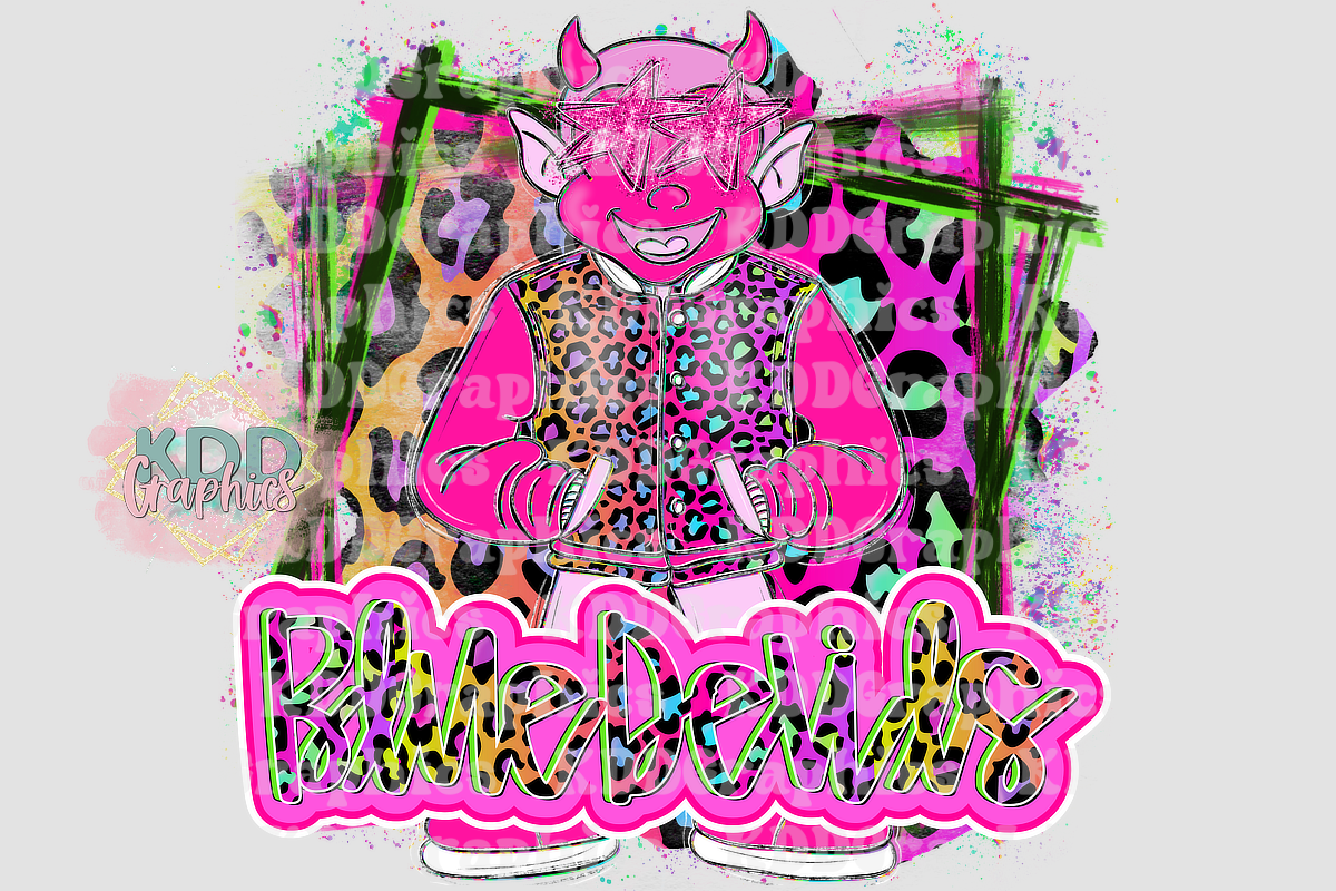 Neon Cheetah Blue Devils Mascot Standing - Blue Devil School Spirit PNG