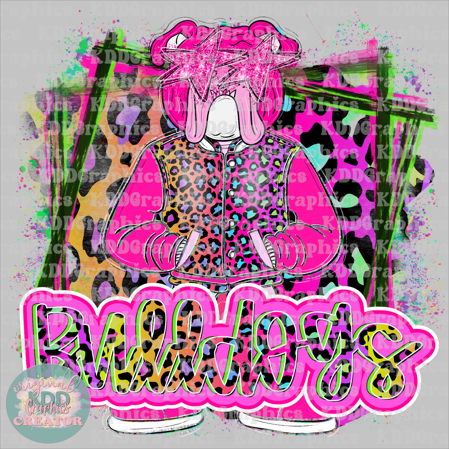 Neon Cheetah Bulldogs Mascot Standing - Bulldog School Spirit PNG