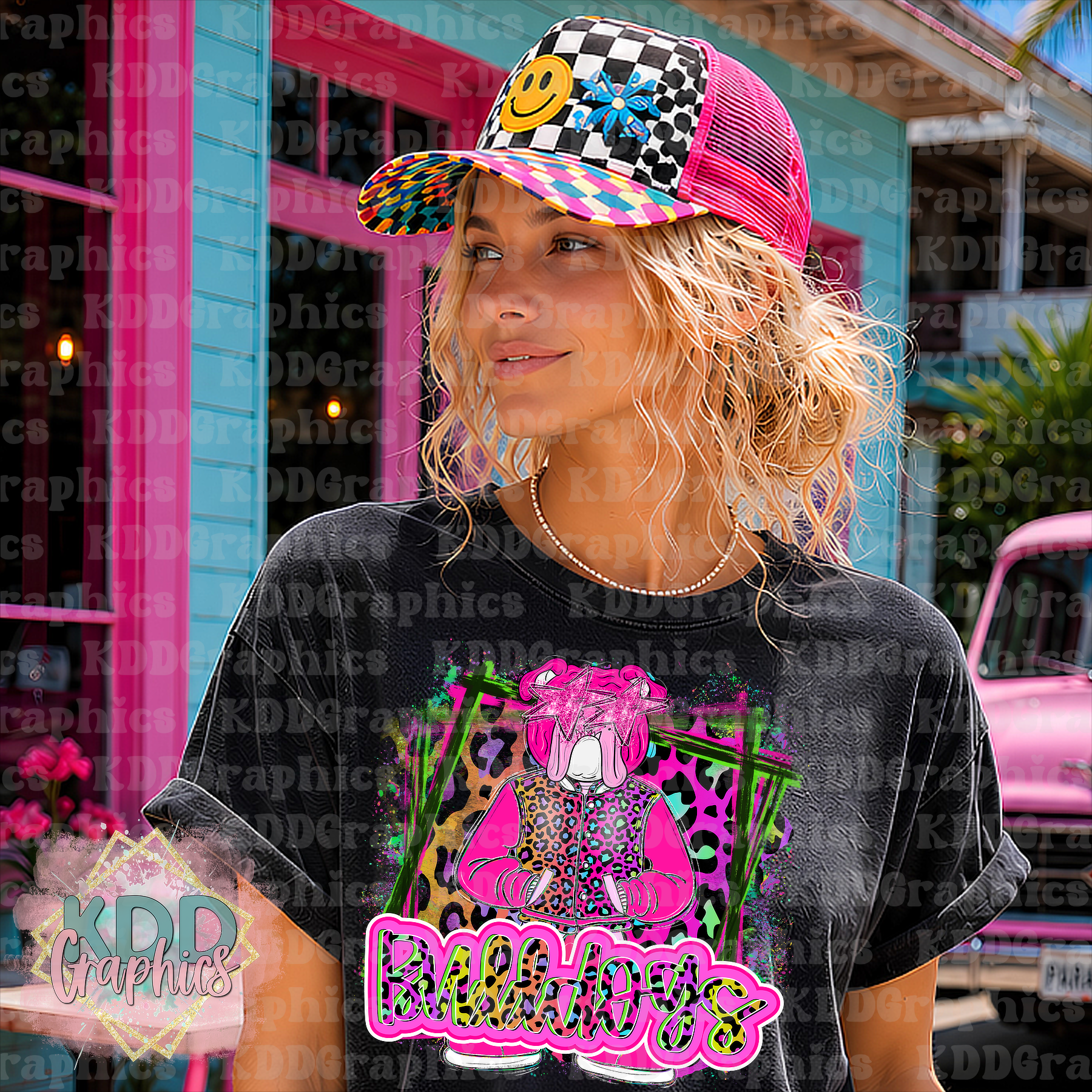 Neon Cheetah Bulldogs Mascot Standing - Bulldog School Spirit PNG
