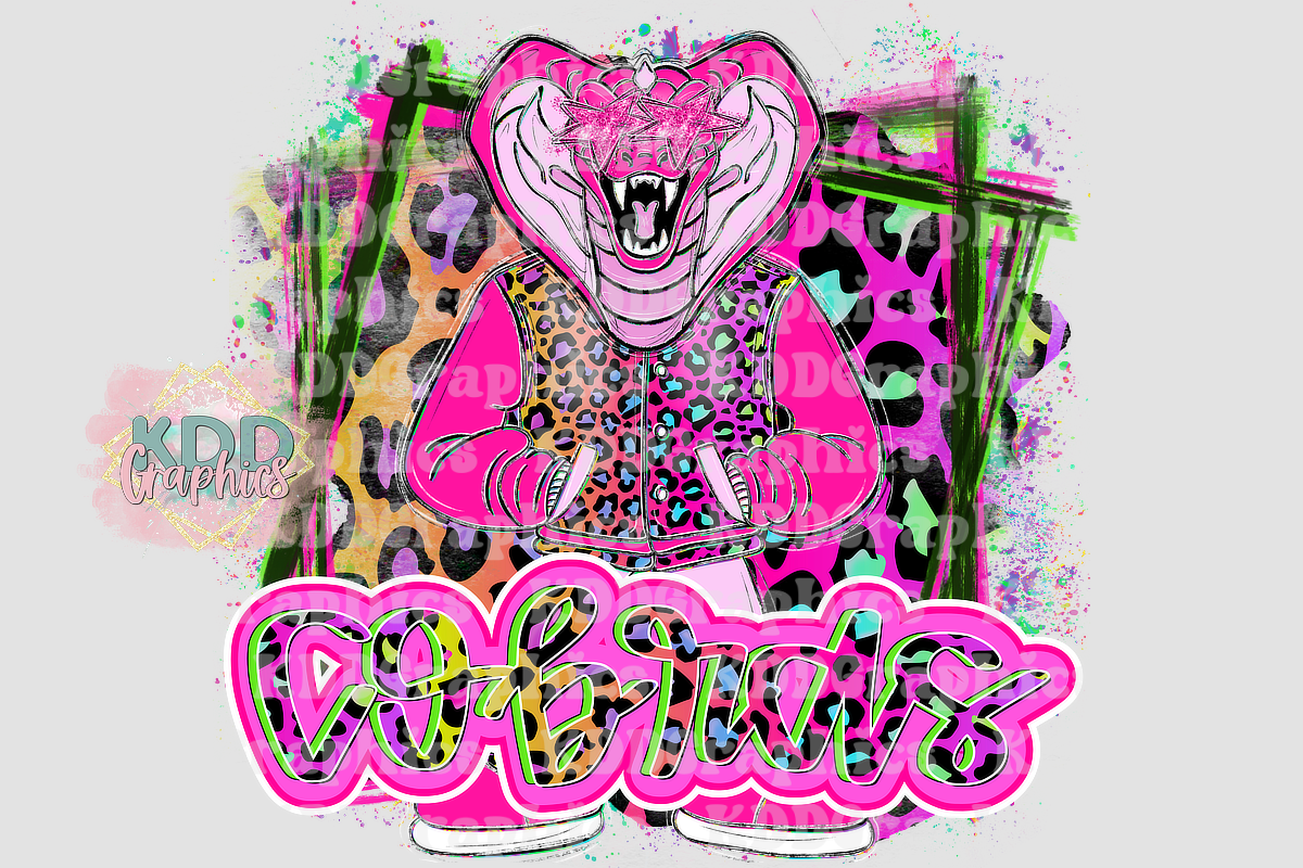 Neon Cheetah Cobras Mascot Standing - Cobra Snake School Spirit PNG