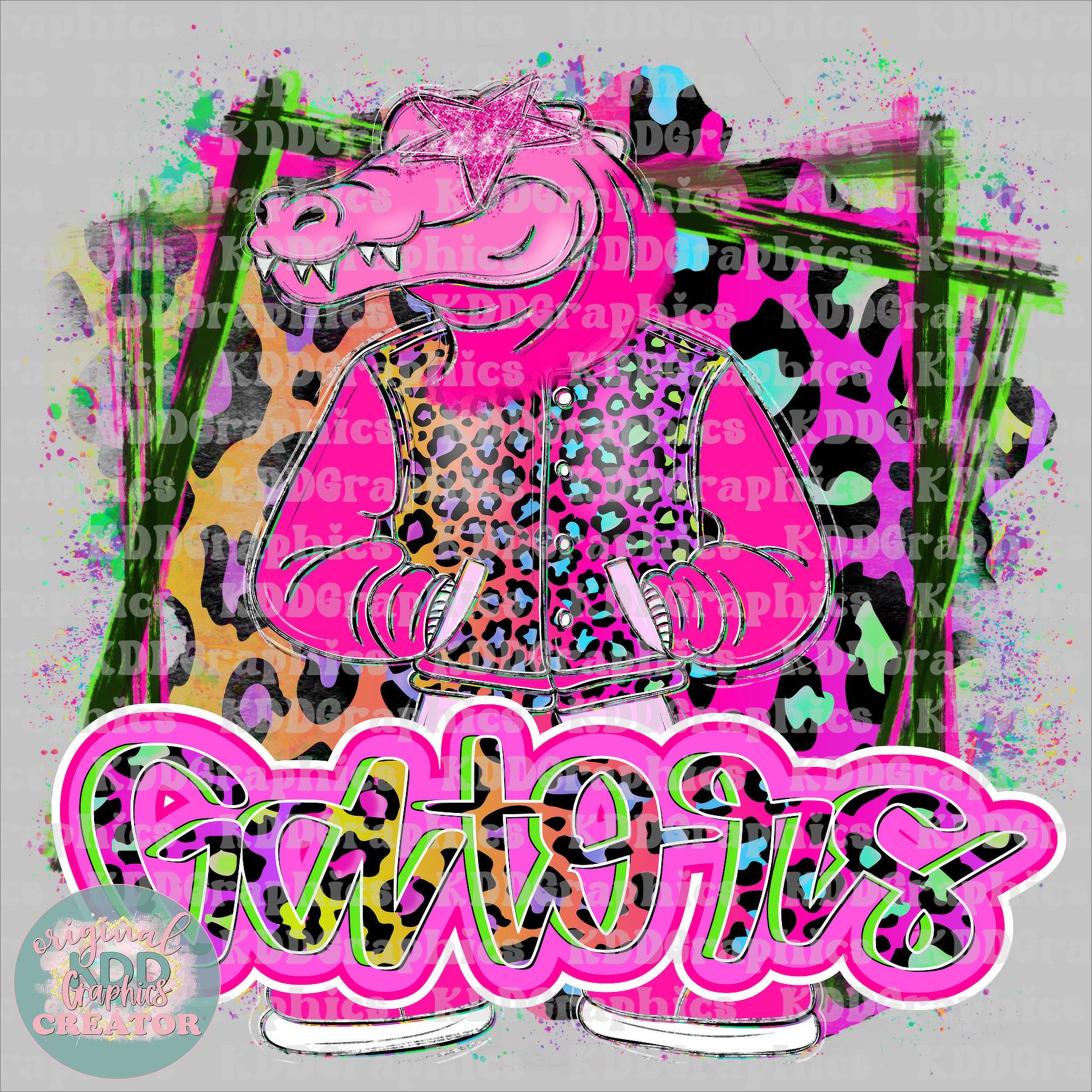 Neon Cheetah Gators Mascot Standing - Gator Alligator Alligators School Spirit PNG