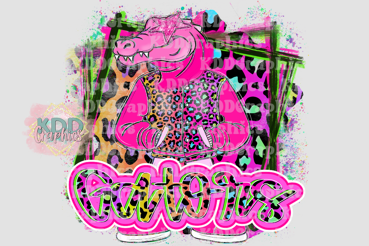 Neon Cheetah Gators Mascot Standing - Gator Alligator Alligators School Spirit PNG