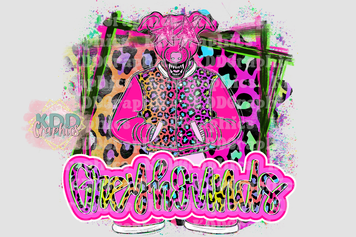 Neon Cheetah Greyhounds Mascot Standing - Greyhound School Spirit PNG