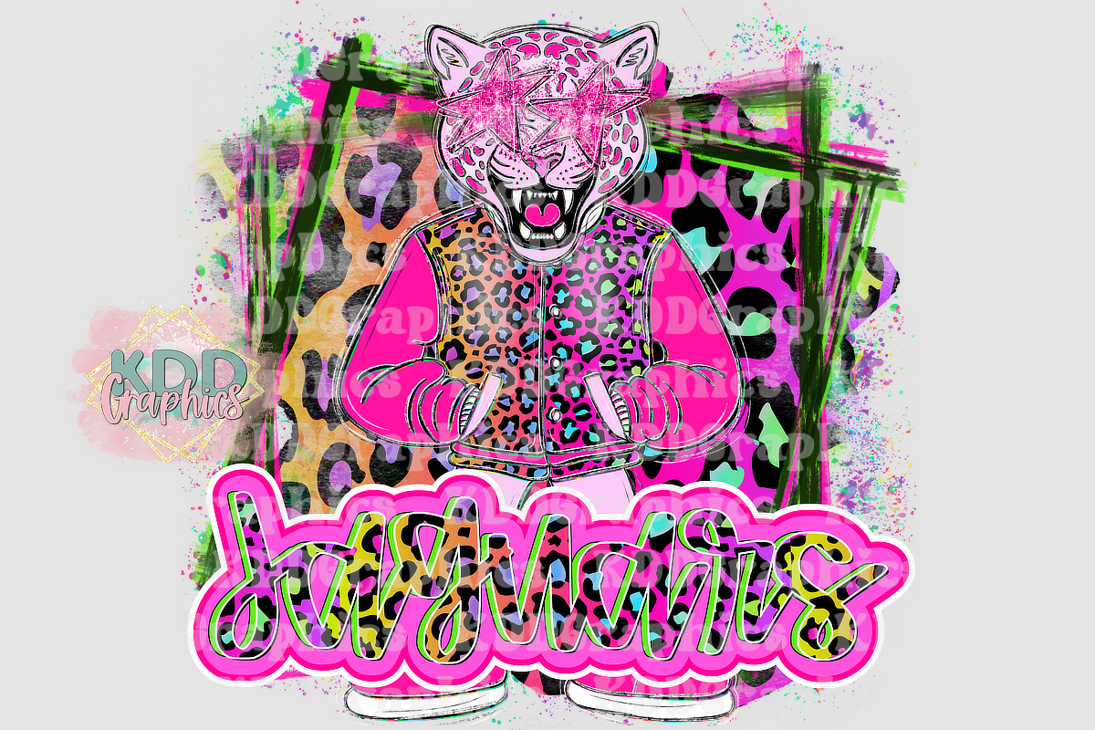 Neon Cheetah Jaguars Mascot Standing - Jaguar School Spirit PNG