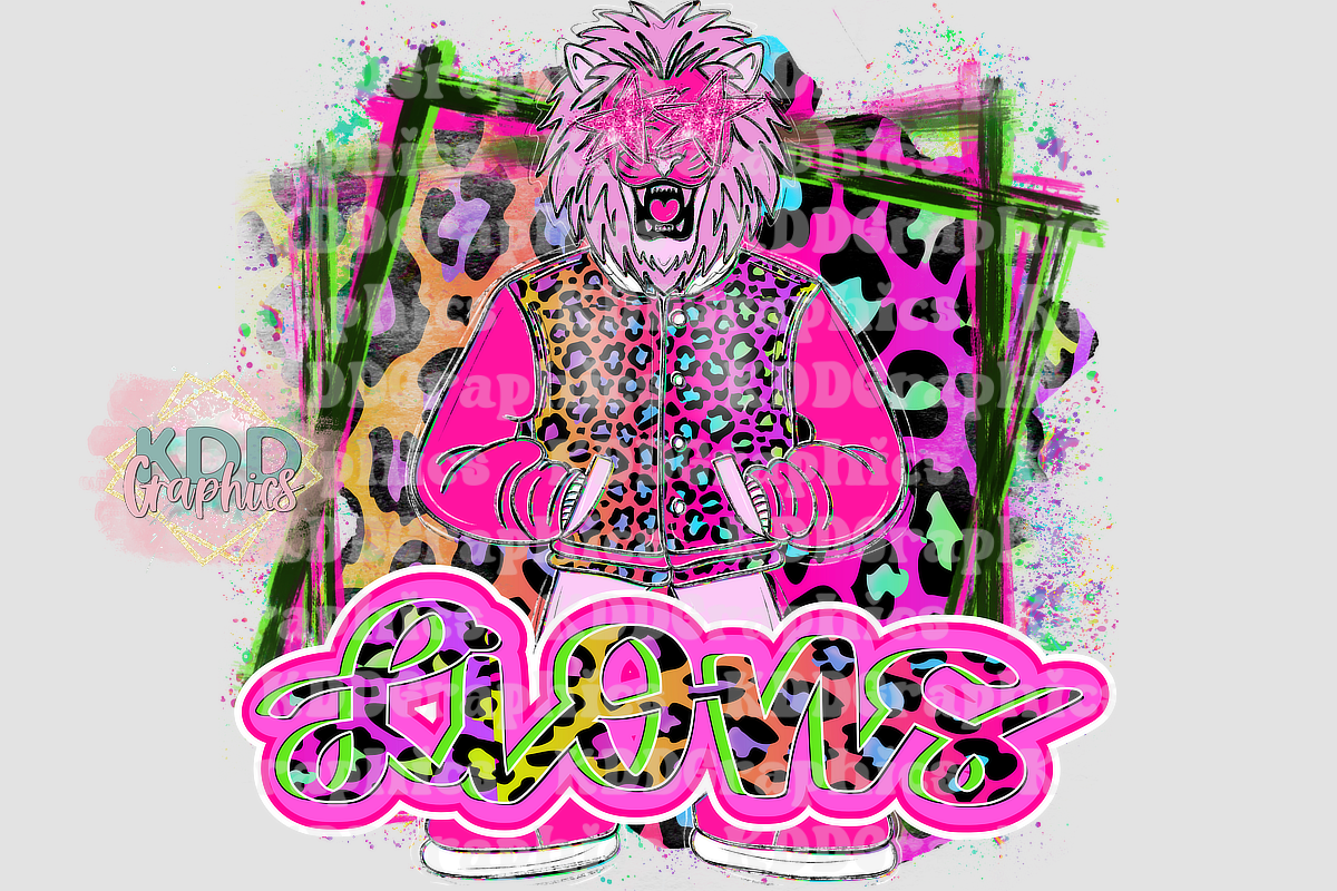 Neon Cheetah Lions Mascot Standing - Lion School Spirit PNG