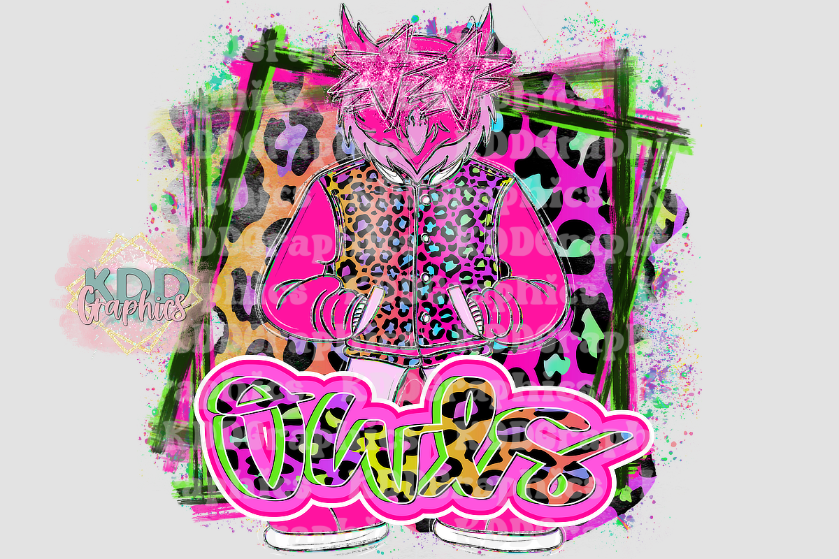 Neon Cheetah Owls Mascot Standing - Owl School Spirit PNG