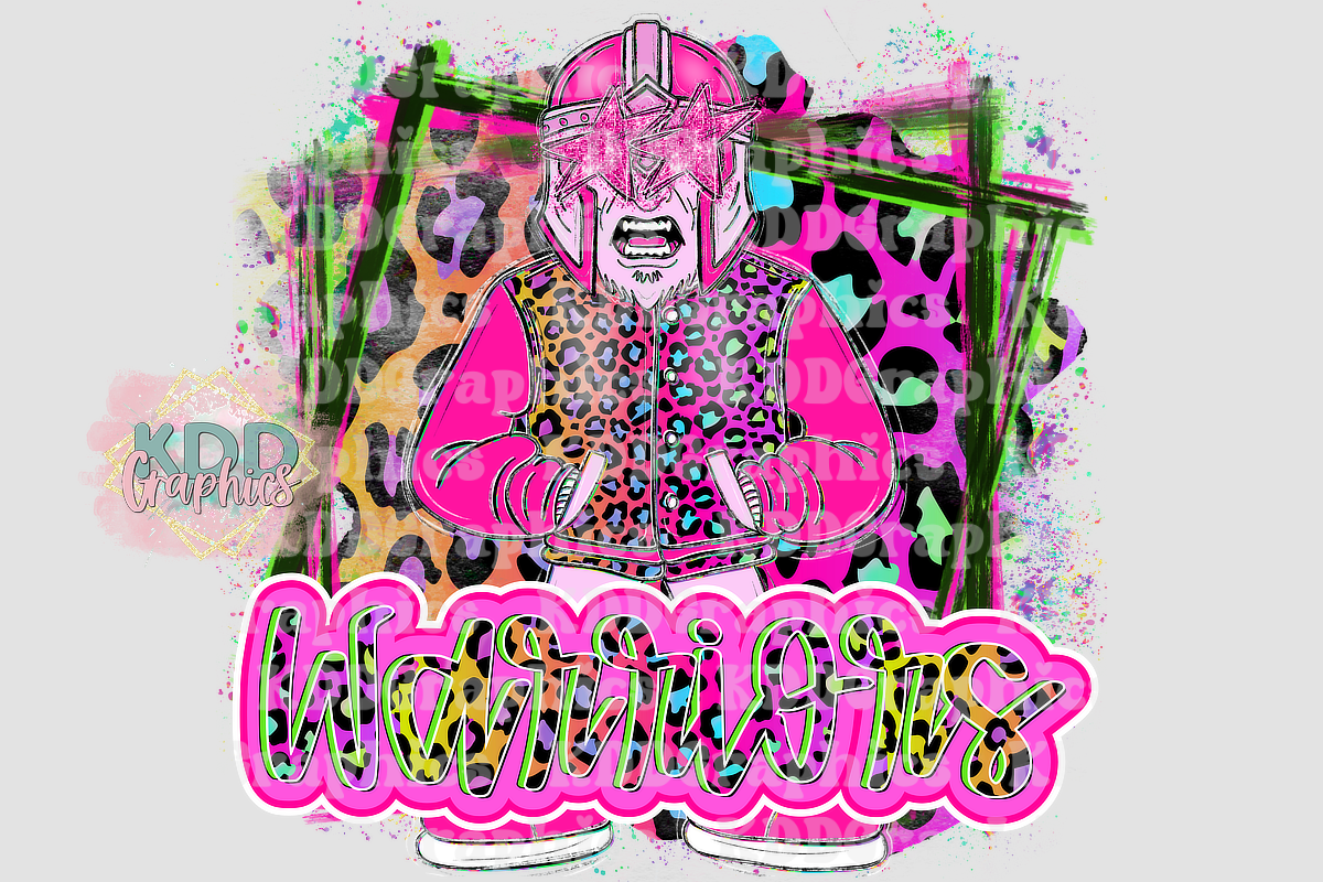Neon Cheetah Warriors Mascot Standing - Warrior School Spirit PNG