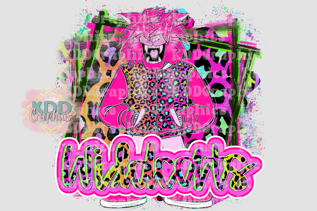 Neon Cheetah Wildcats Mascot Standing - Wildcat School Spirit PNG
