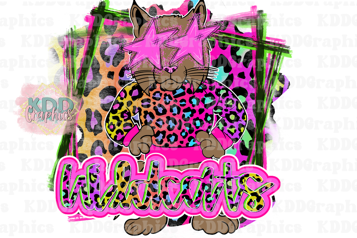 Neon Cheetah Wildcats Mascot Standing - Wildcat School Spirit PNG