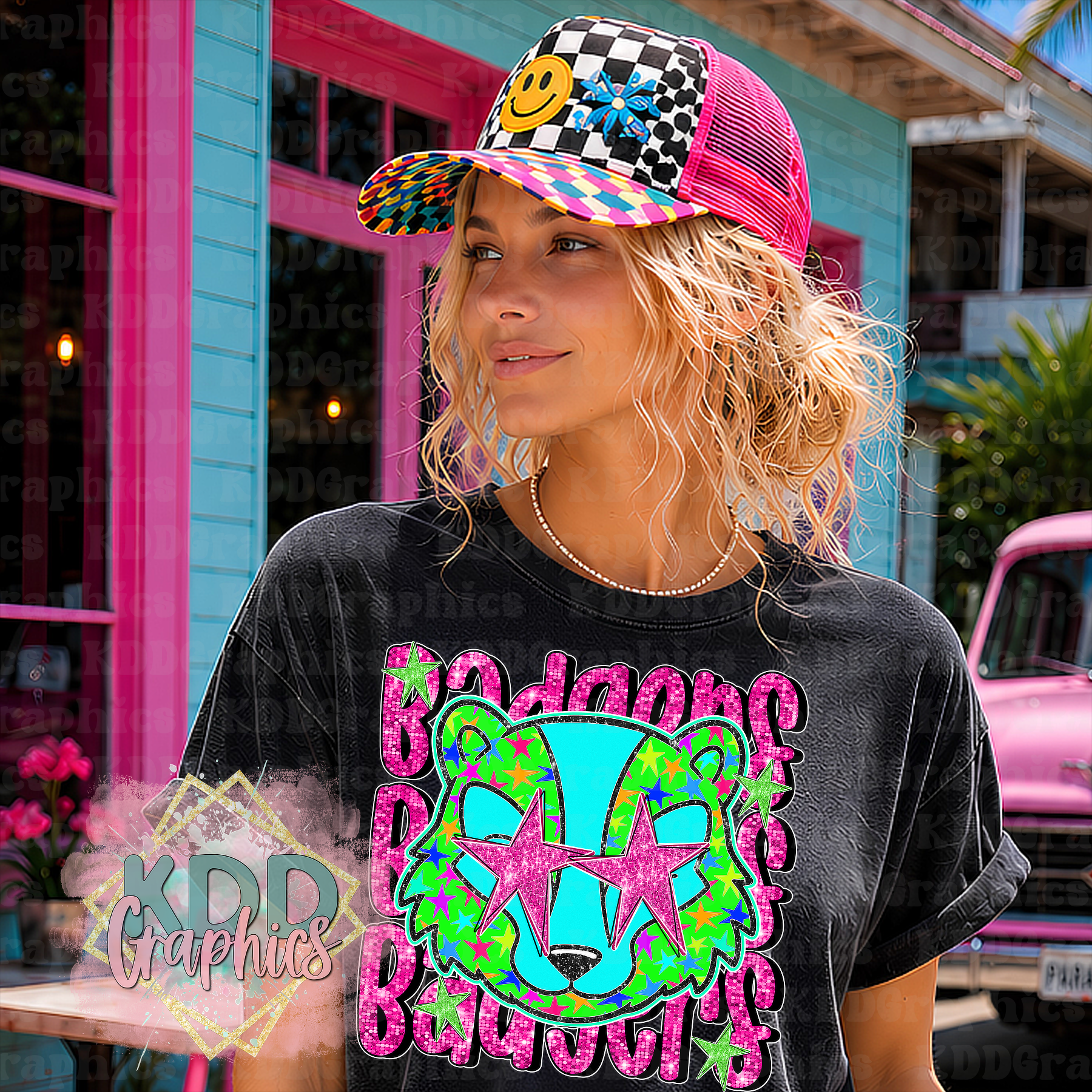 Neon Doodle Badger Mascot - Badgers School Spirit PNG