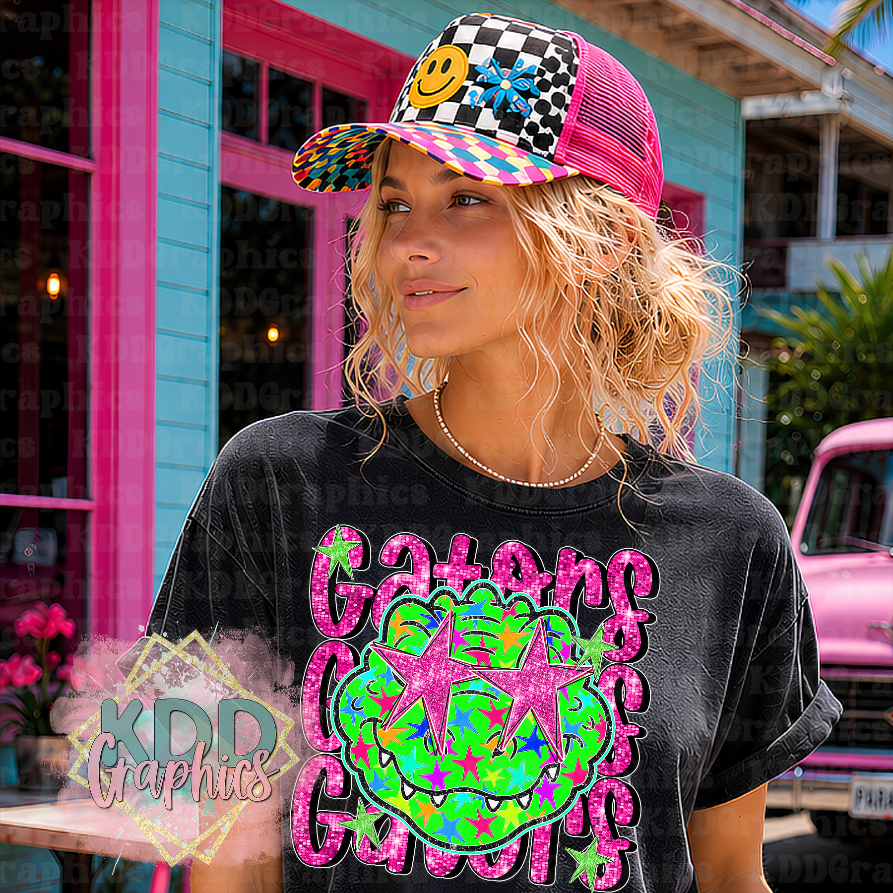 Neon Doodle Gator Mascot - Gators Alligator School Spirit PNG