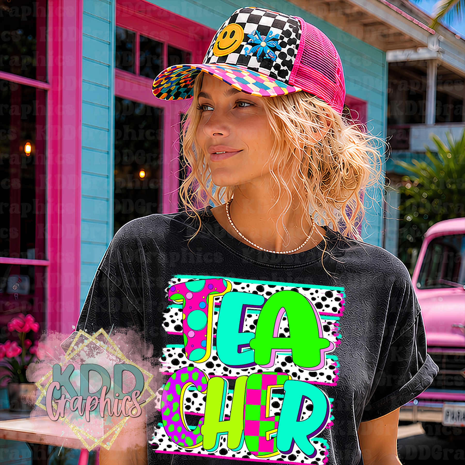 Neon Doodle Teacher - Teacher Appreciation PNG