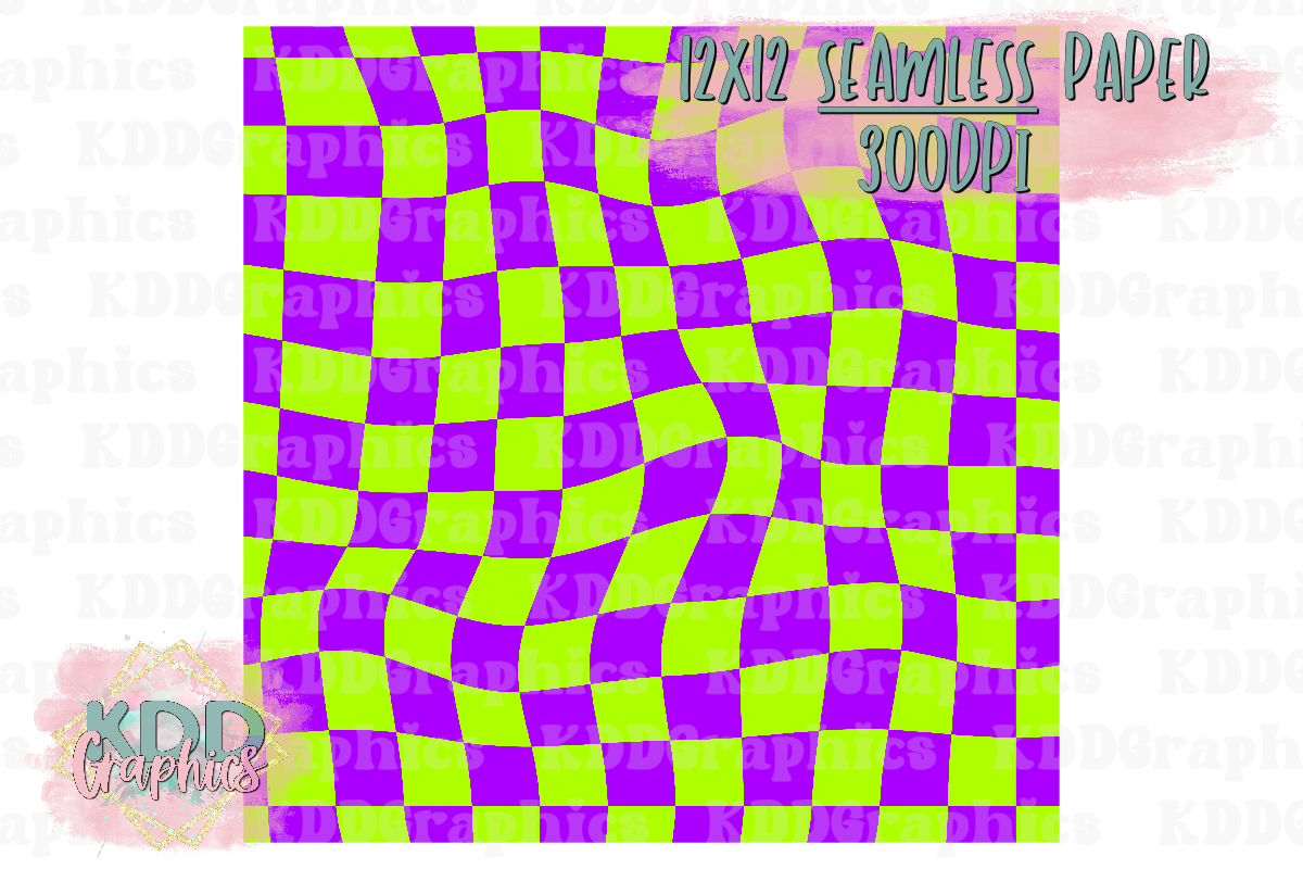 Neon Purple Green Wavy Checkered Halloween SEAMLESS Paper