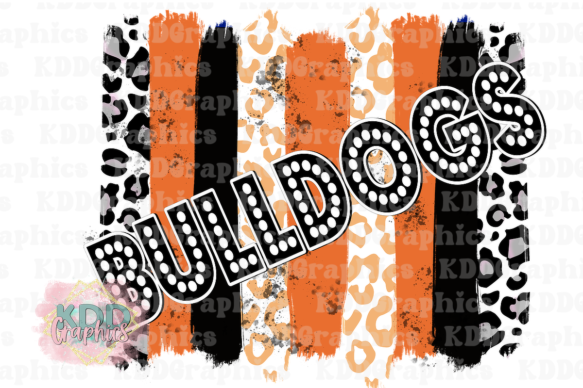 Orange Black Bulldog - Brush Strokes - Bulldogs School Spirit PNG