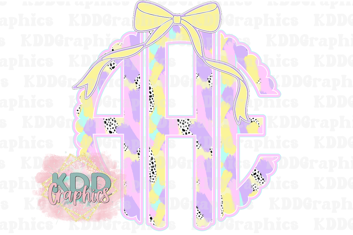 Pastel Dots Coquette Bow Scalloped Circle Monogram