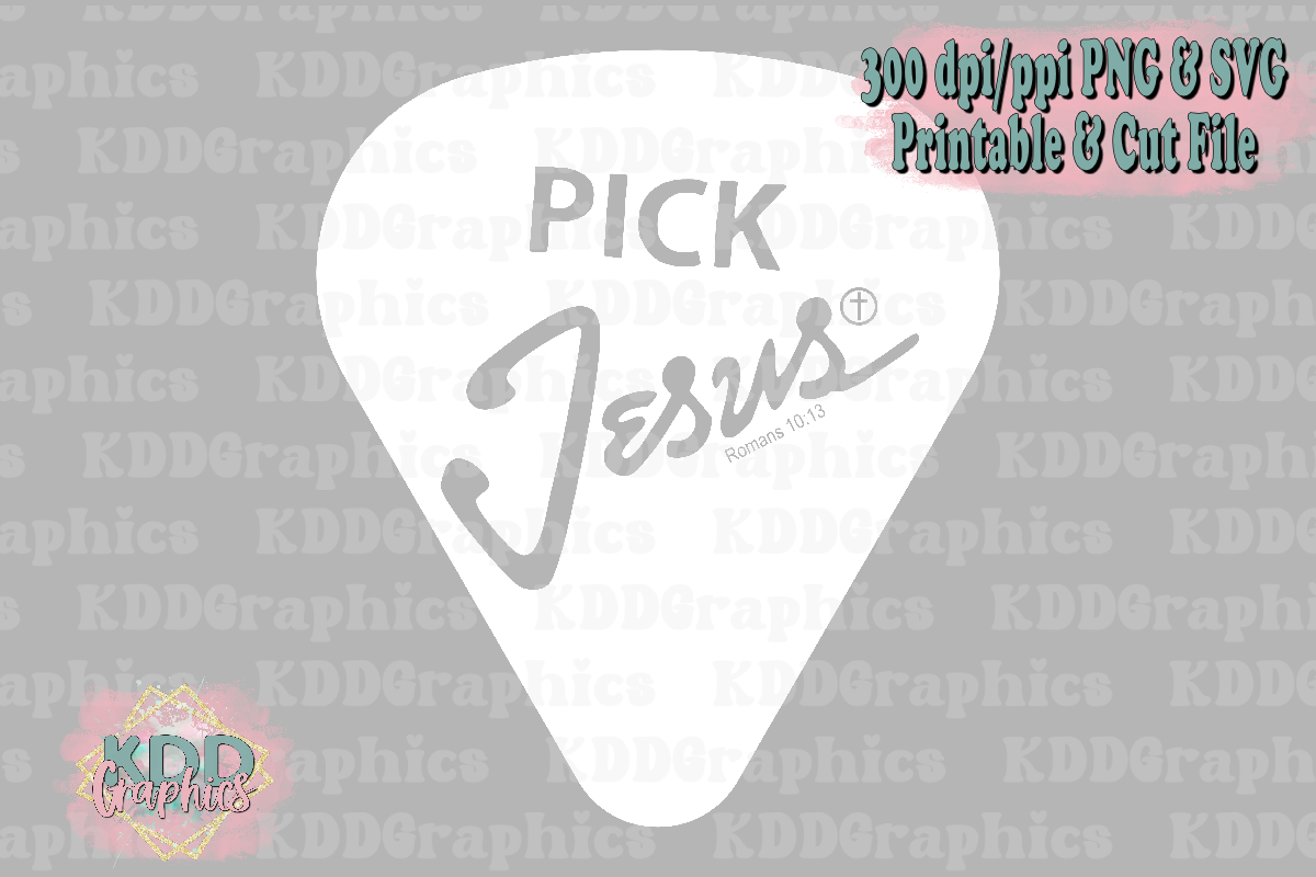 Pick Jesus - White Guitar Pick - Religious Design PNG