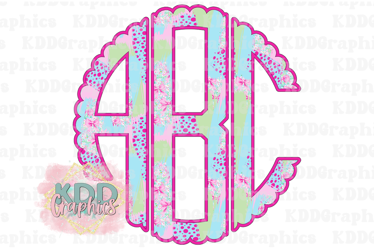Pink Brush Stroke Scalloped Circle Monogram