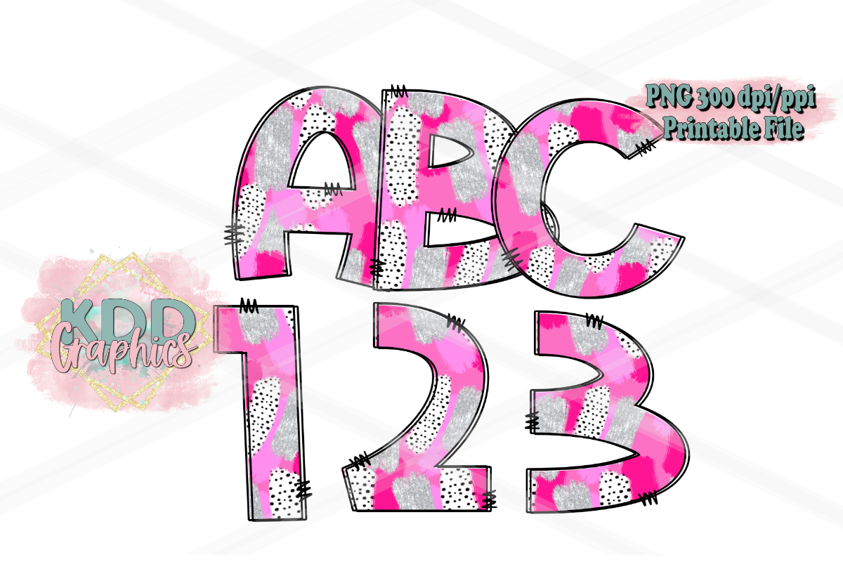 Pink Brushstroke Doodle Letters PNG