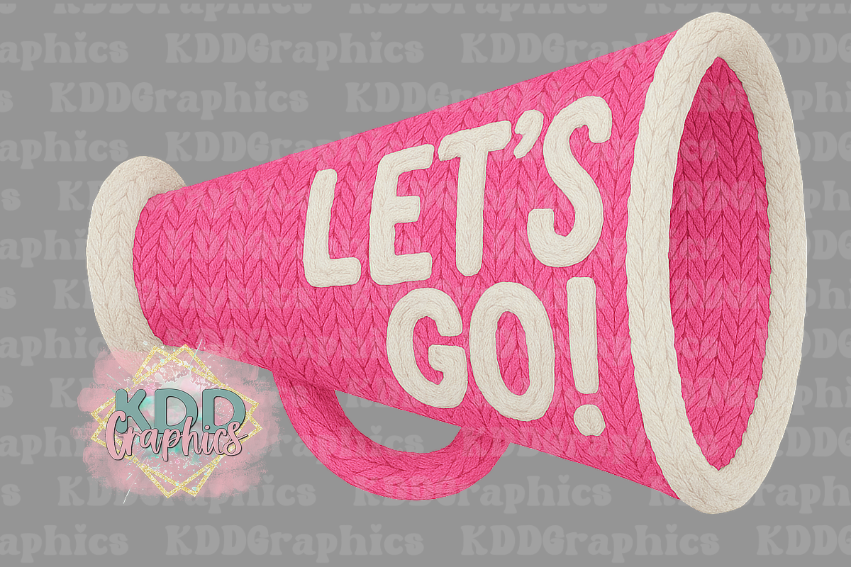 Pink Faux Knit Crochet Cheer Megaphone - Let's Go PNG