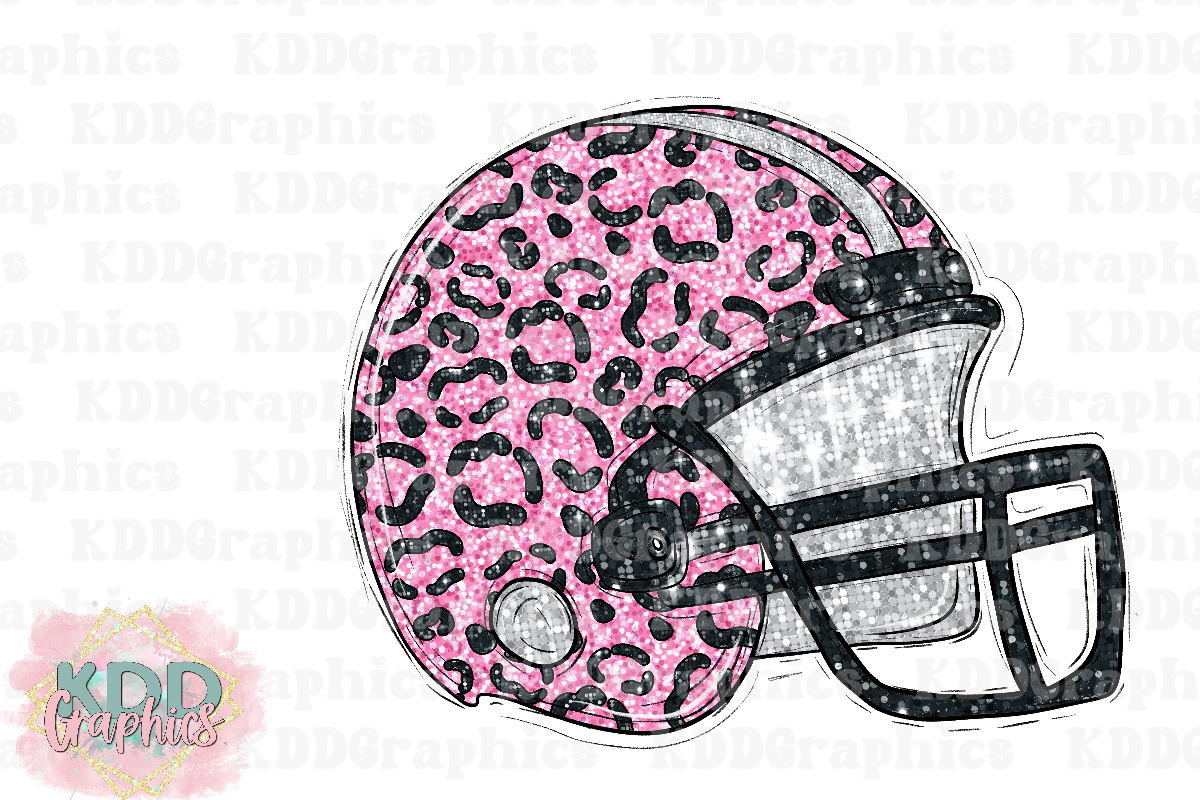 Pink Football Helmet - Doodle Pink Sequin Glitter Cheetah Football Helmet PNG