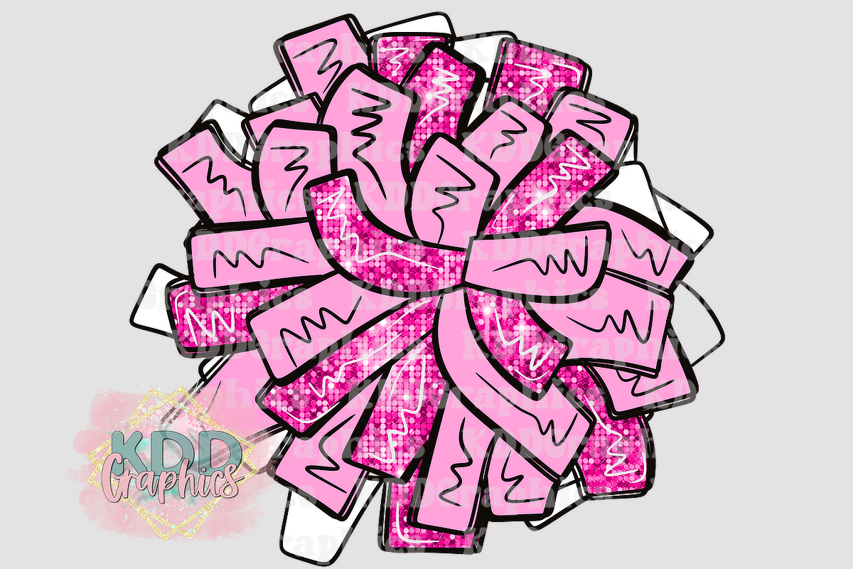 Pink Glitter Cheer Pom Pom - Pink Glitter Sequin Cheerleader Cheerleading Pom Pom PNG