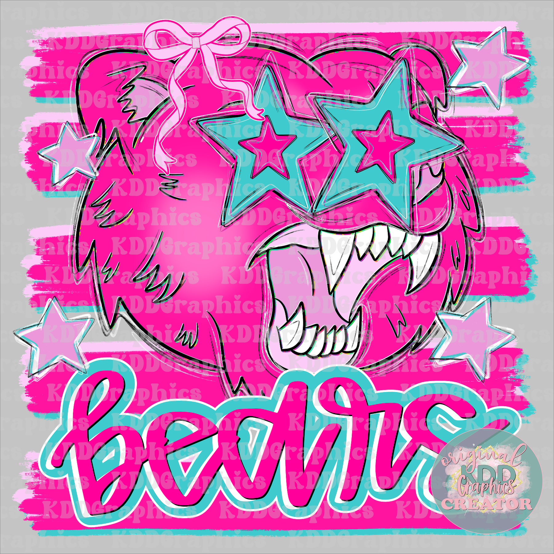 Preppy Bear Mascot - Preppy Brushstrokes Stars - Bears School Spirit PNG