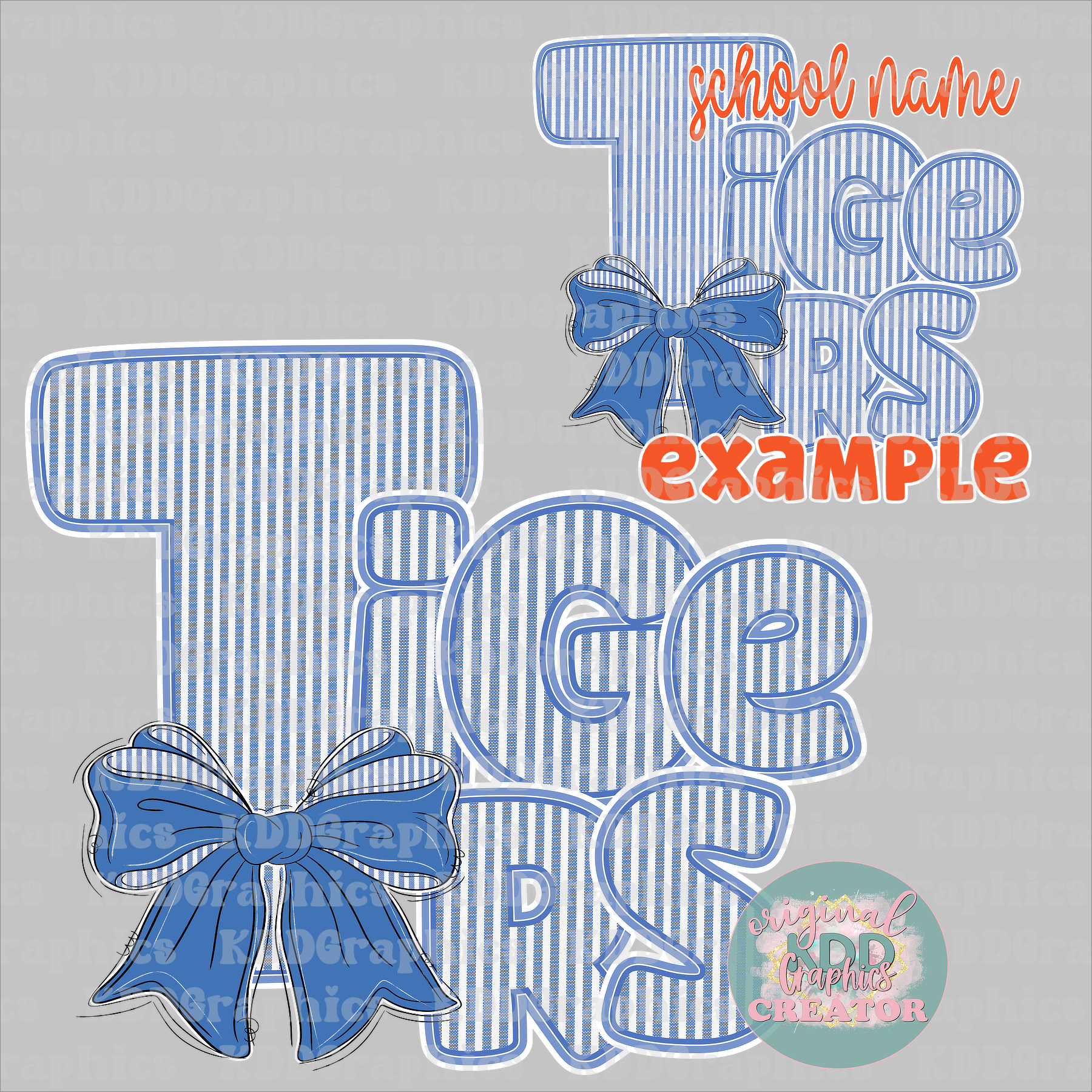 Preppy Blue Seersucker Tiger Mascot - Coquette Bow Tigers School Spirit PNG