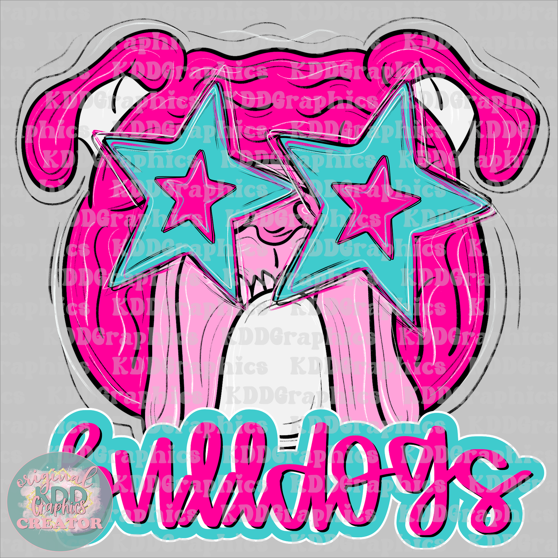 Preppy Bulldog Mascot - Star Eyes - Bulldogs School Spirit PNG