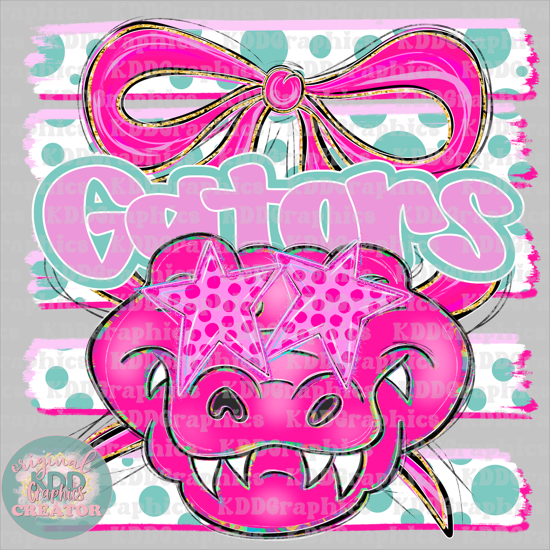 Preppy Coquette Bow Gators Mascot - Dots Brushstrokes - Gator School Spirit PNG