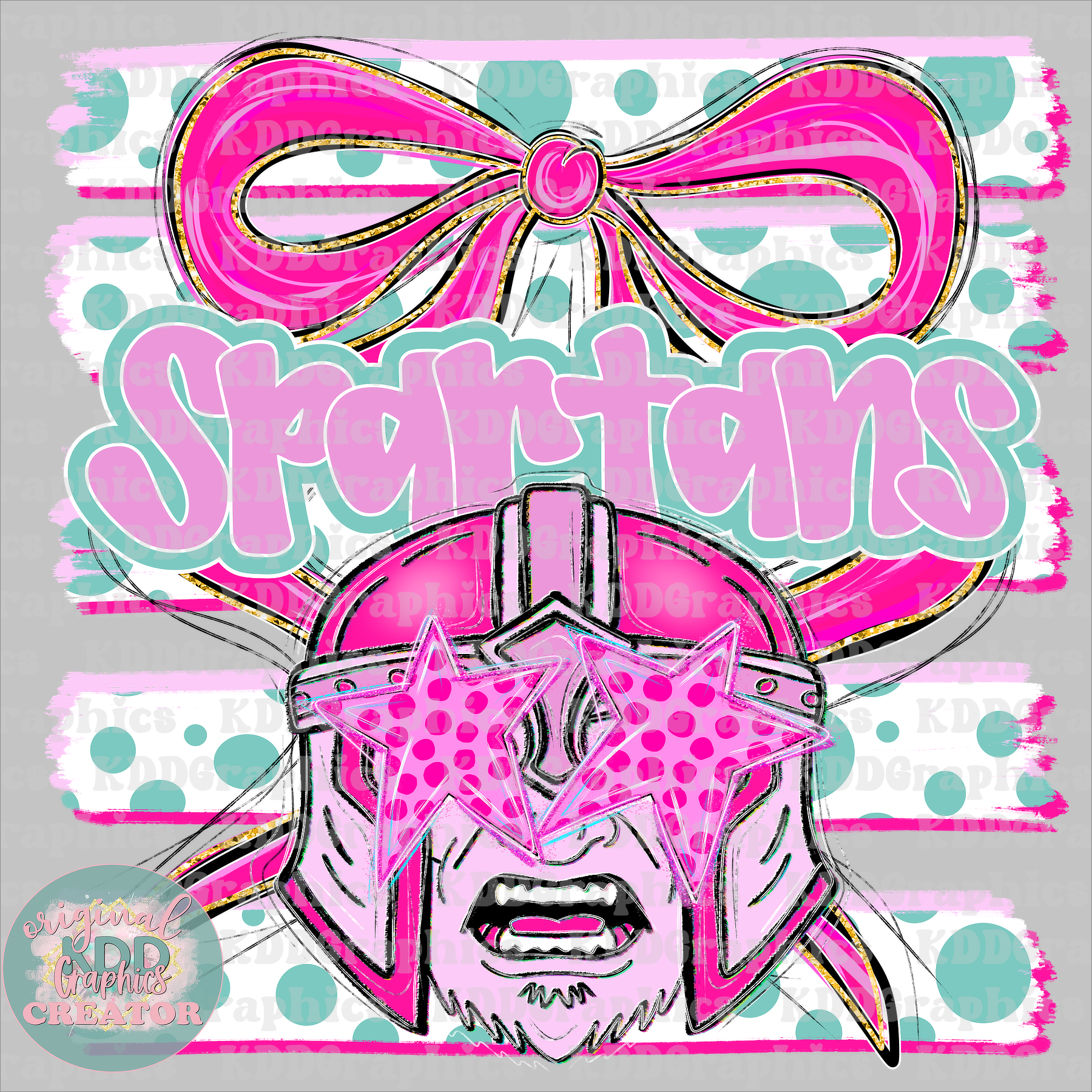 Preppy Coquette Bow Spartans Mascot - Dots Brushstrokes - Spartan School Spirit PNG