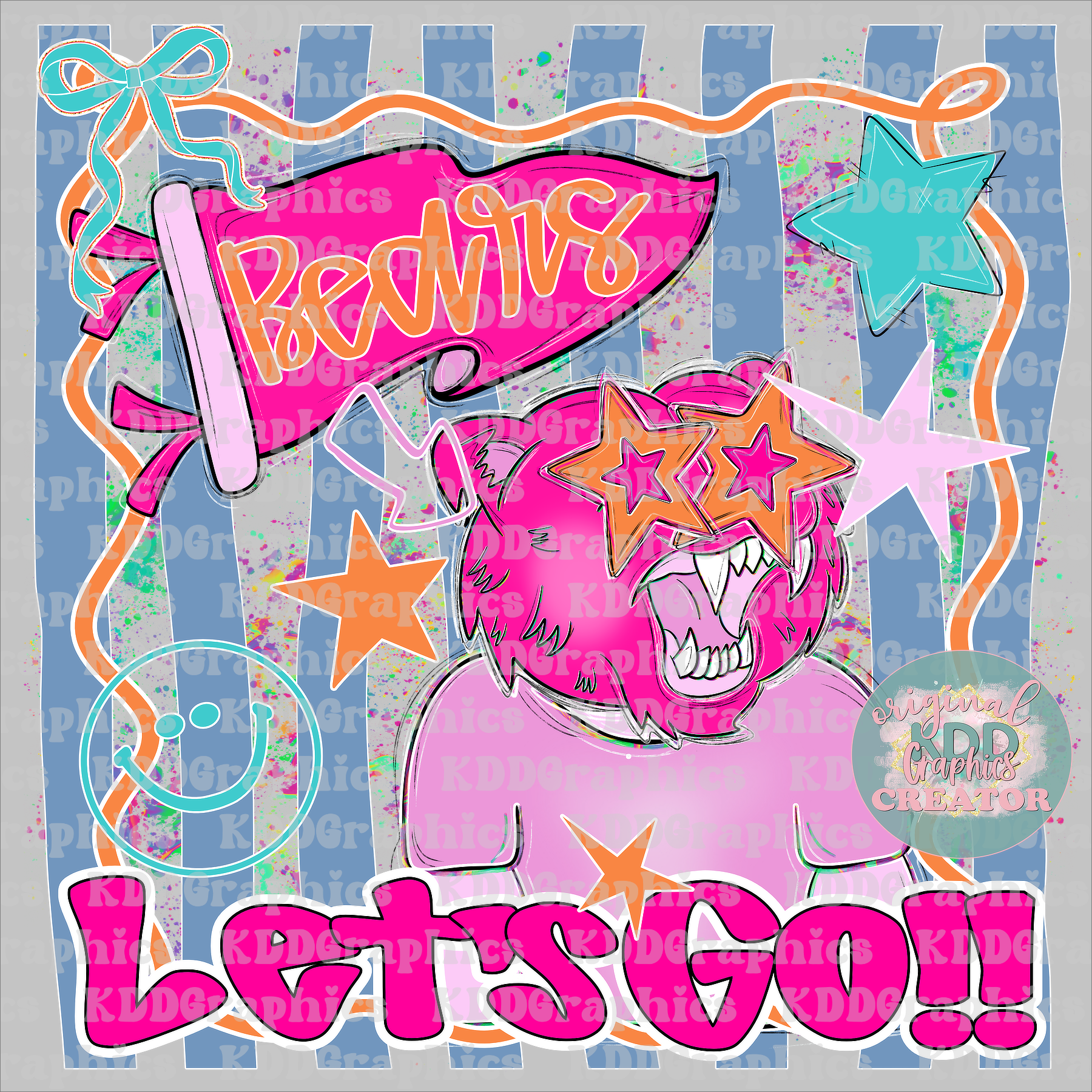 Preppy Let's Go Bears Mascot Pennant Flag - Doodles - Bear School Spirit PNG