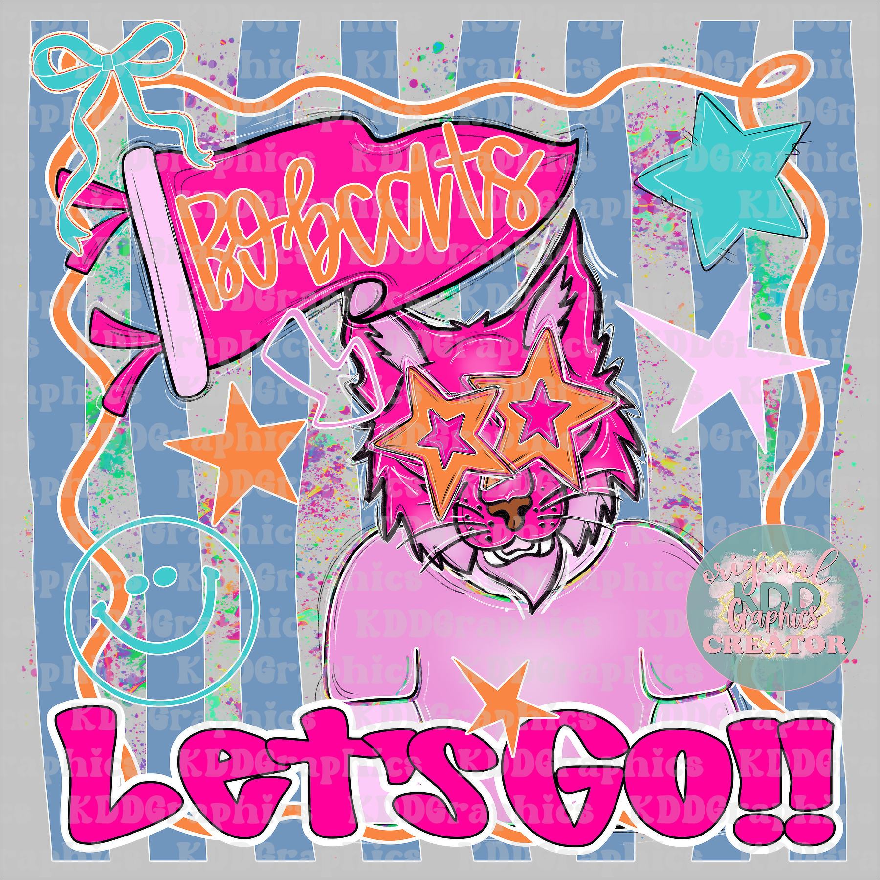 Preppy Let's Go Bobcats Mascot Pennant Flag - Doodles - Bobcat School Spirit PNG