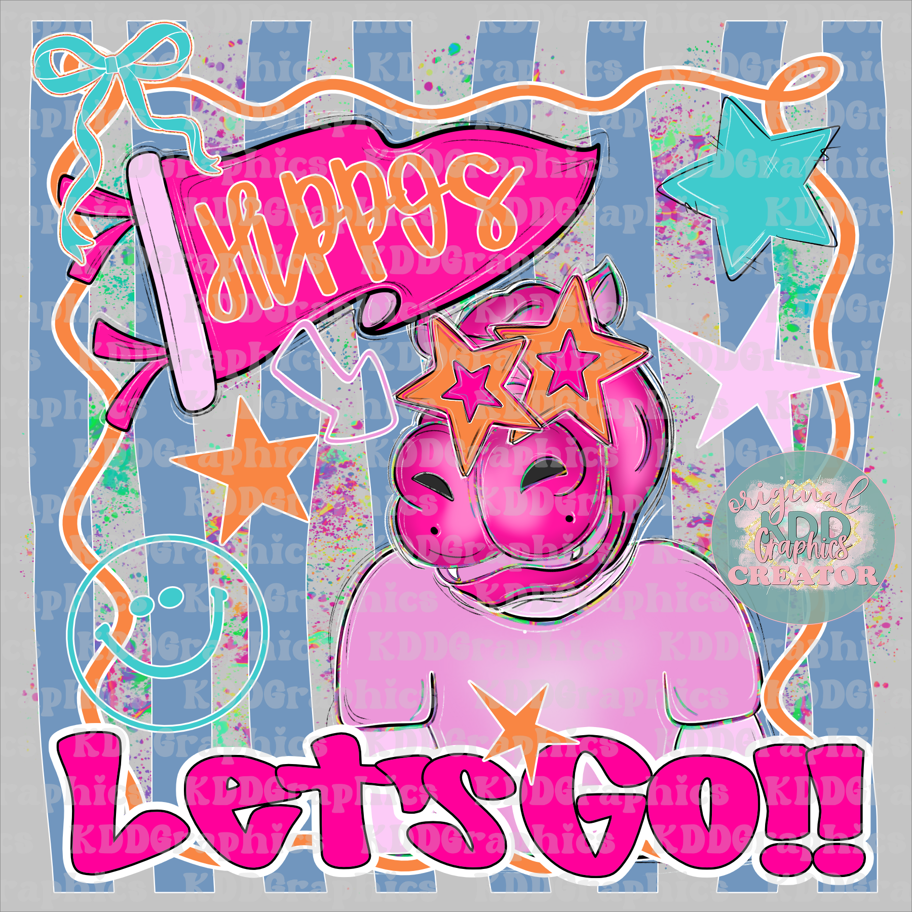 Preppy Let's Go Hippos Mascot Pennant Flag - Doodles - Hippo School Spirit PNG