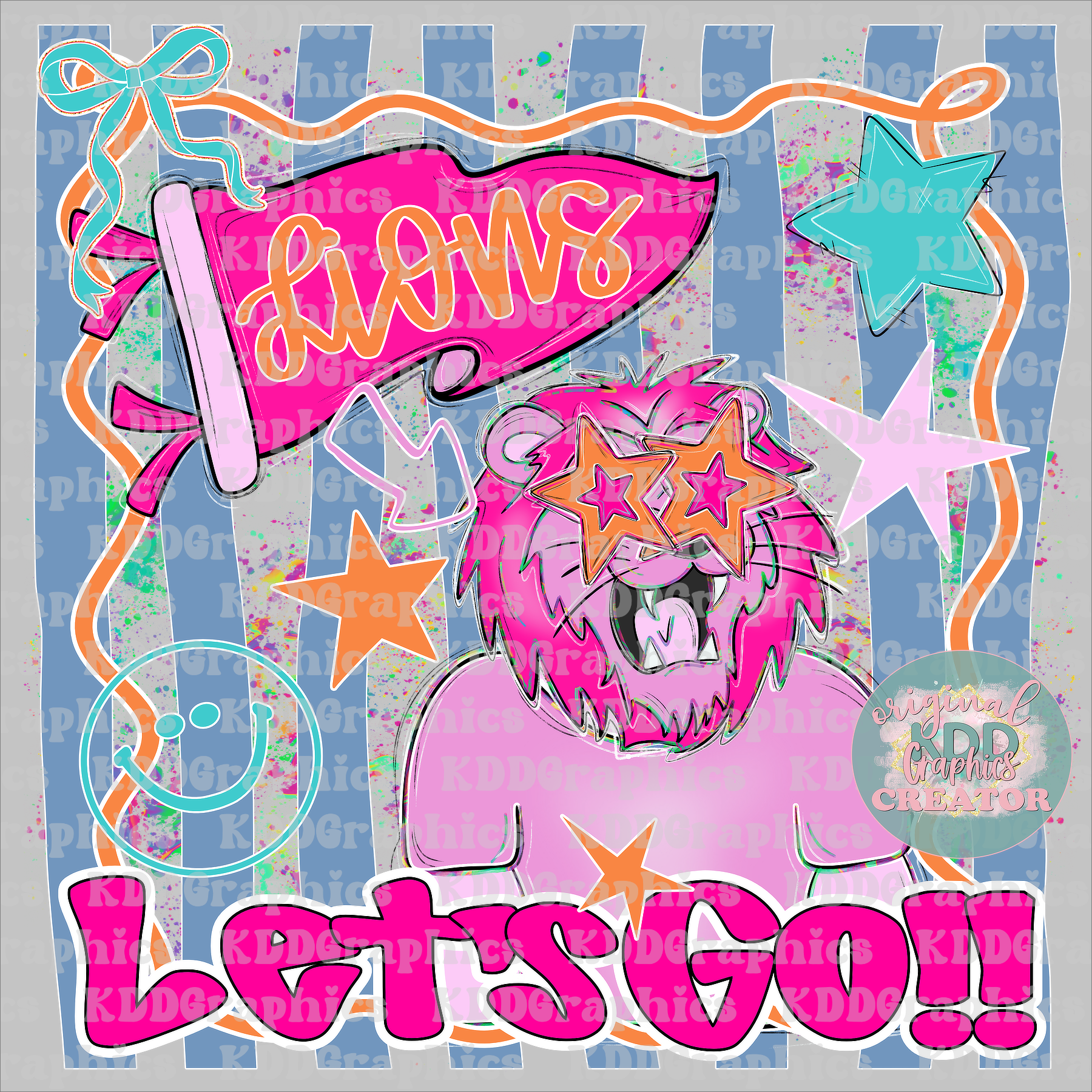 Preppy Let's Go Lions Mascot Pennant Flag - Doodles - Lion School Spirit PNG
