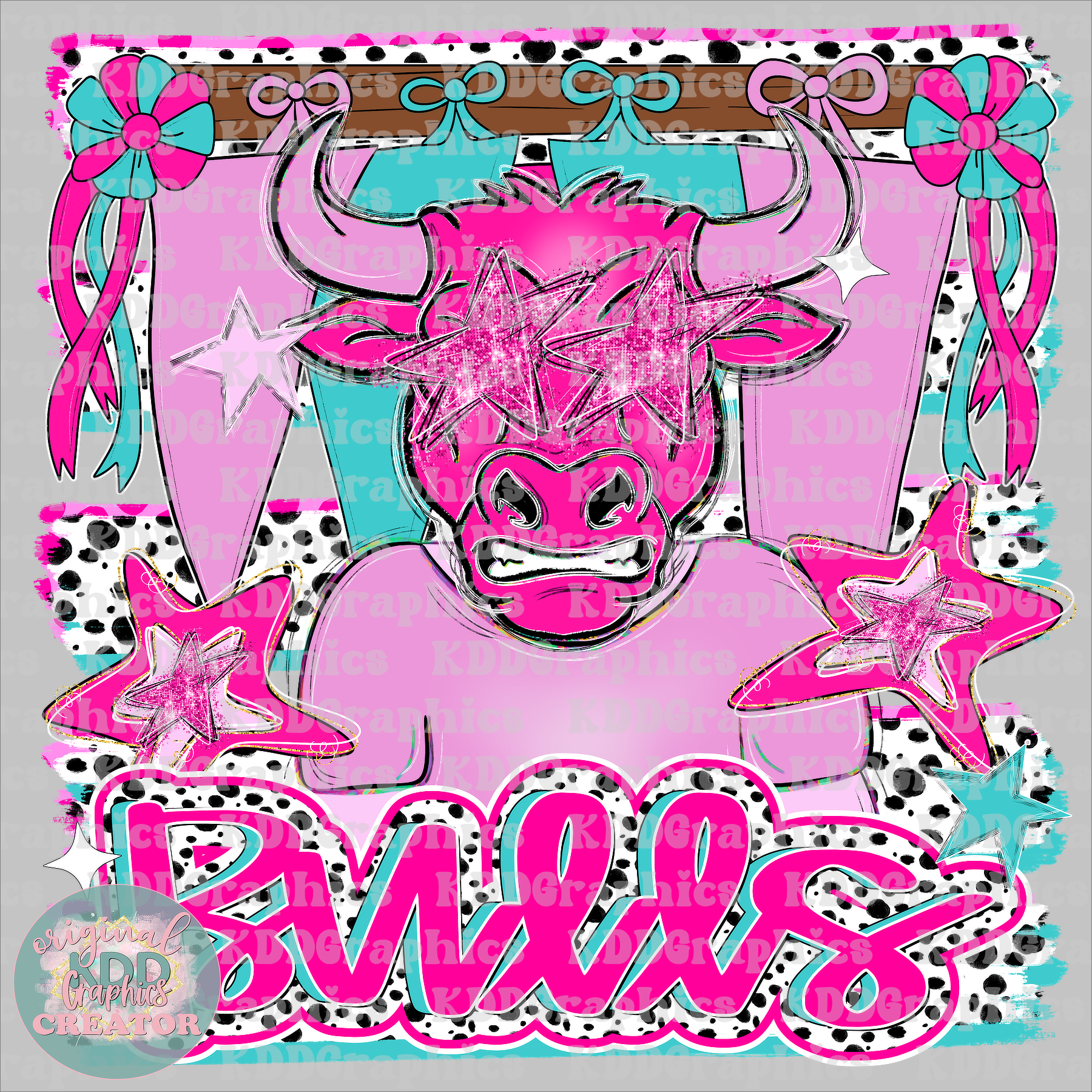 Preppy Pennant Flag Brushstroke Dots Bull Mascot - Bulls School Spirit PNG