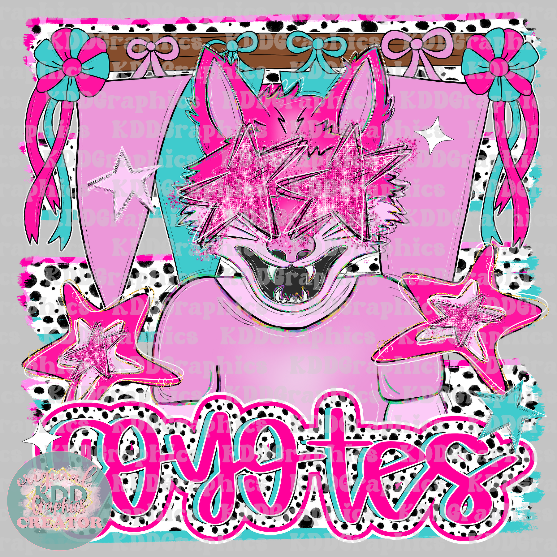 Preppy Pennant Flag Brushstroke Dots Coyote Mascot - Coyotes School Spirit PNG