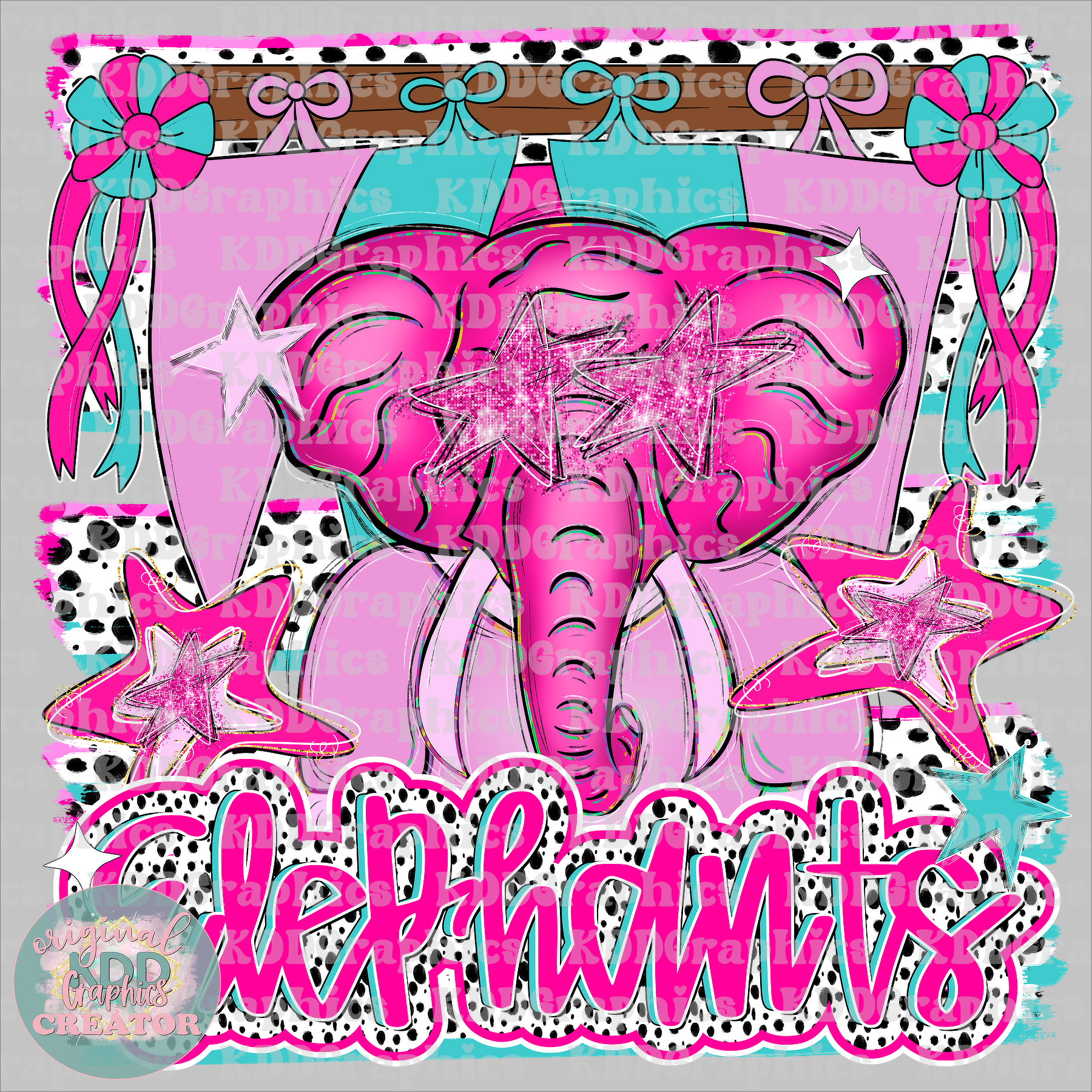 Preppy Pennant Flag Brushstroke Dots Elephant Mascot - Elephants School Spirit PNG