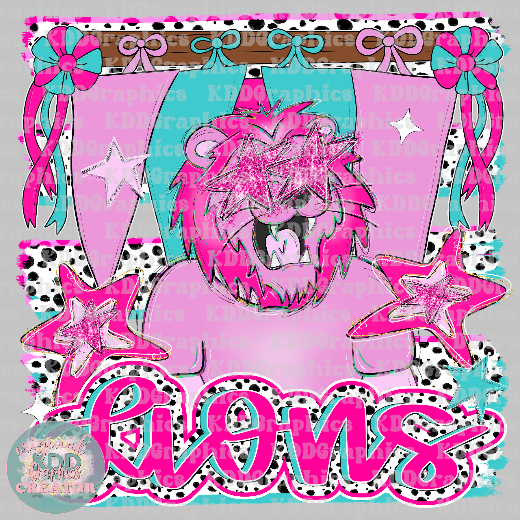 Preppy Pennant Flag Brushstroke Dots Lion Mascot - Lions School Spirit PNG