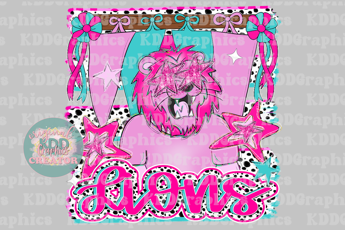 Preppy Pennant Flag Brushstroke Dots Lion Mascot - Lions School Spirit PNG
