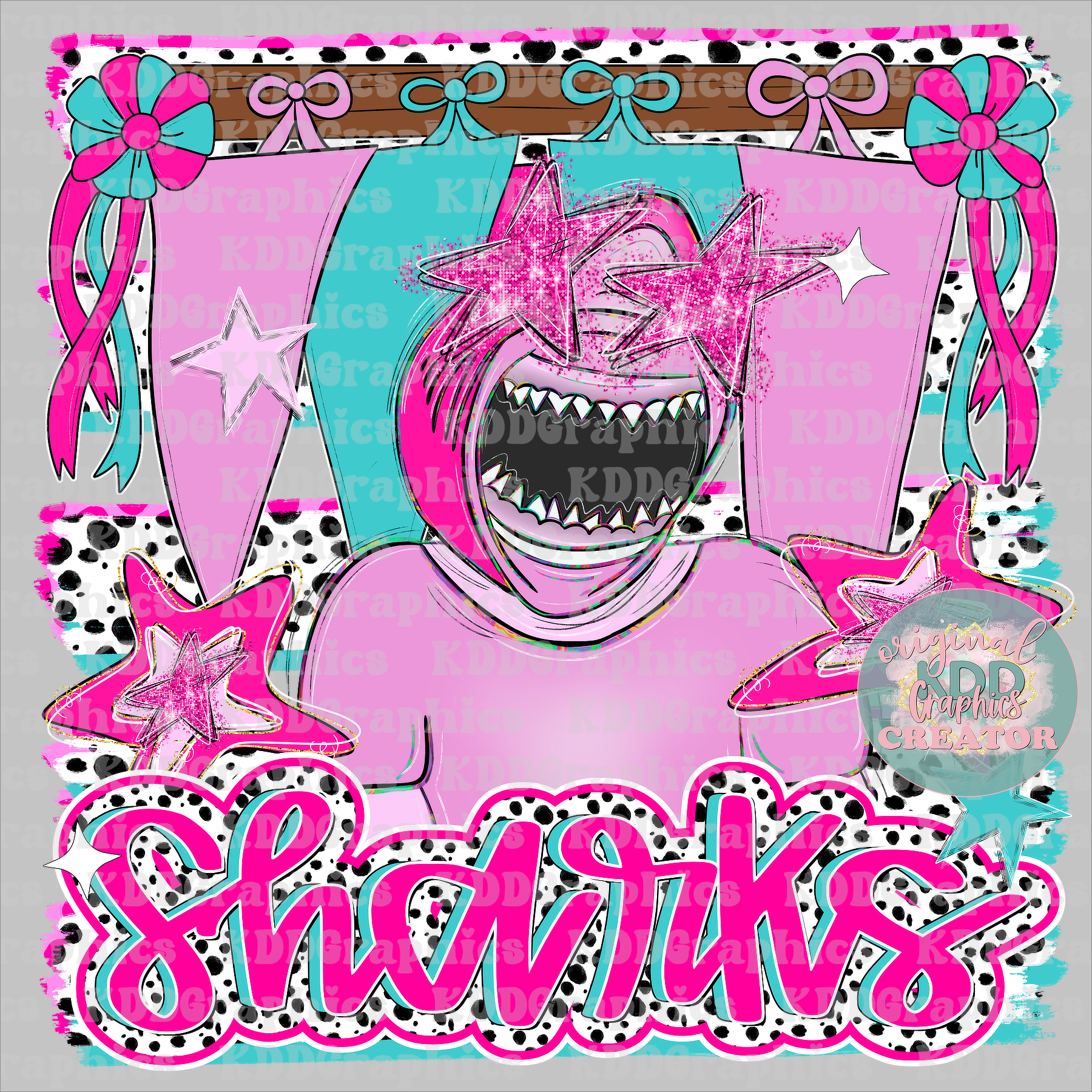 Preppy Pennant Flag Brushstroke Dots Shark Mascot - Sharks School Spirit PNG