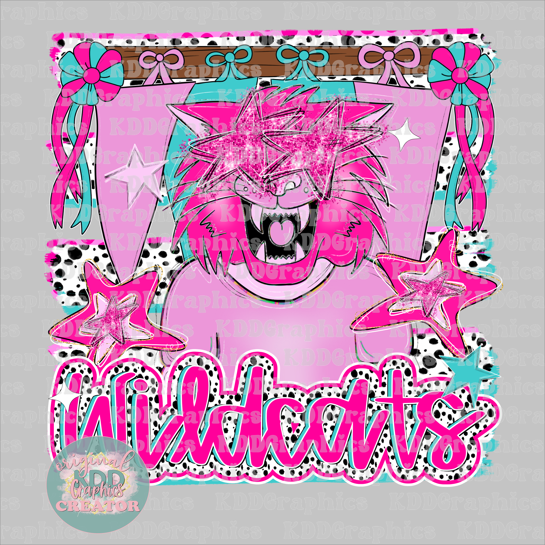 Preppy Pennant Flag Brushstroke Dots Wildcat Mascot - Wildcats School Spirit PNG