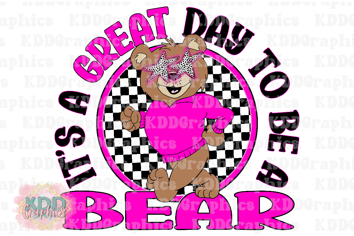 Preppy Pink Bear Mascot - It's A Good Day To Be A Bear - School Spirit PNG