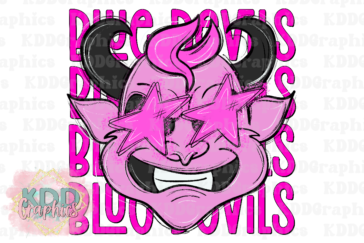 Preppy Pink Blue Devils Mascot PNG - Blue Devils PNG - School Spirit
