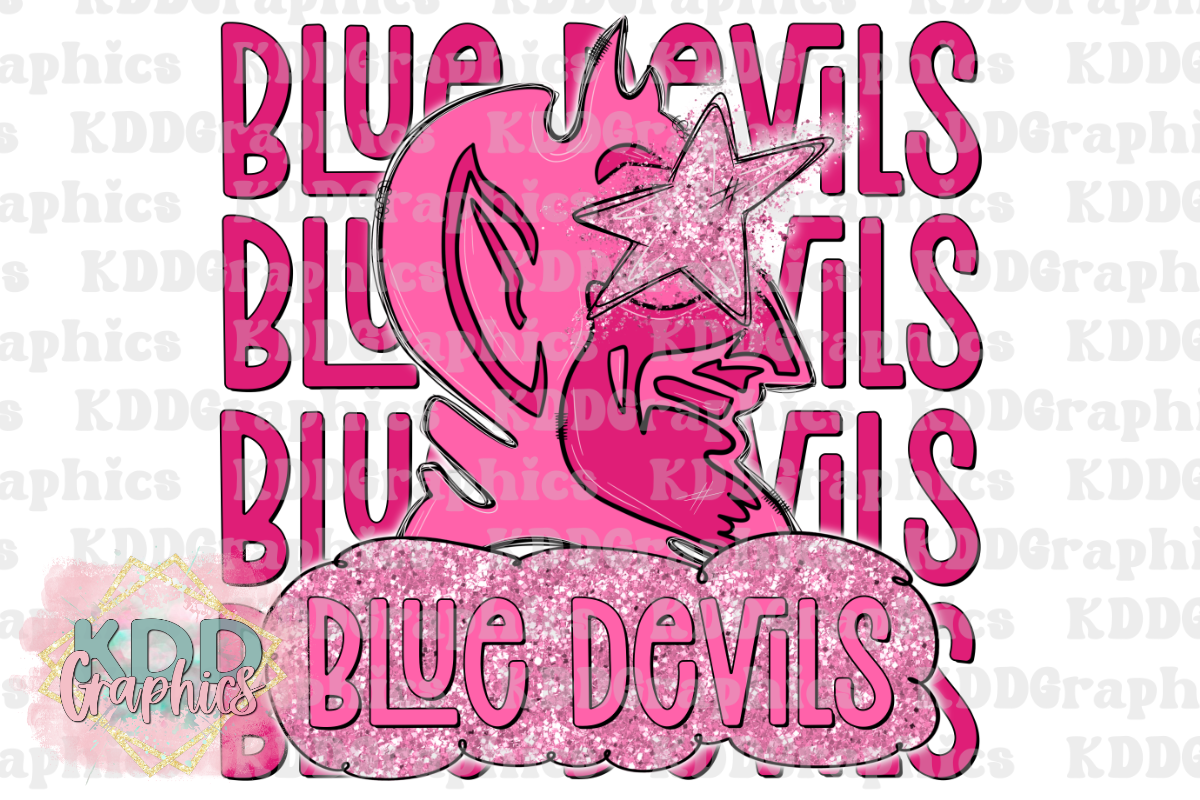 Preppy Pink Blue Devils Mascot PNG - Blue Devils PNG - School Spirit PNG