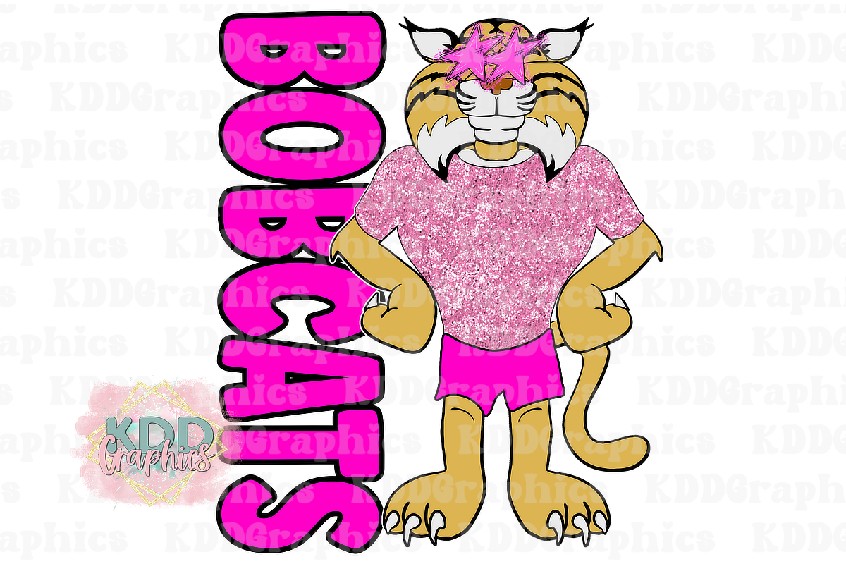 Preppy Pink Bobcats Mascot - Star Eyes - School Spirit PNG