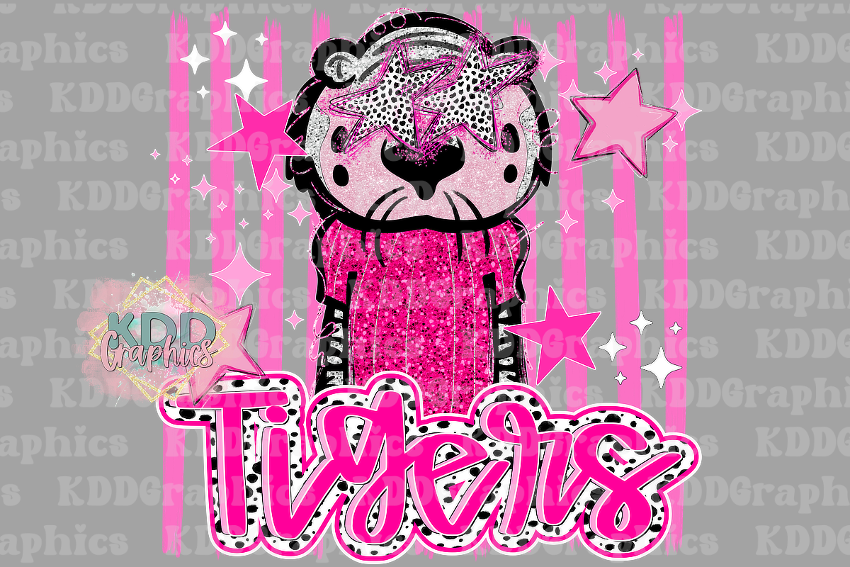 Preppy Pink Brush Stroke Tigers Mascot Standing - Tiger School Spirit PNG