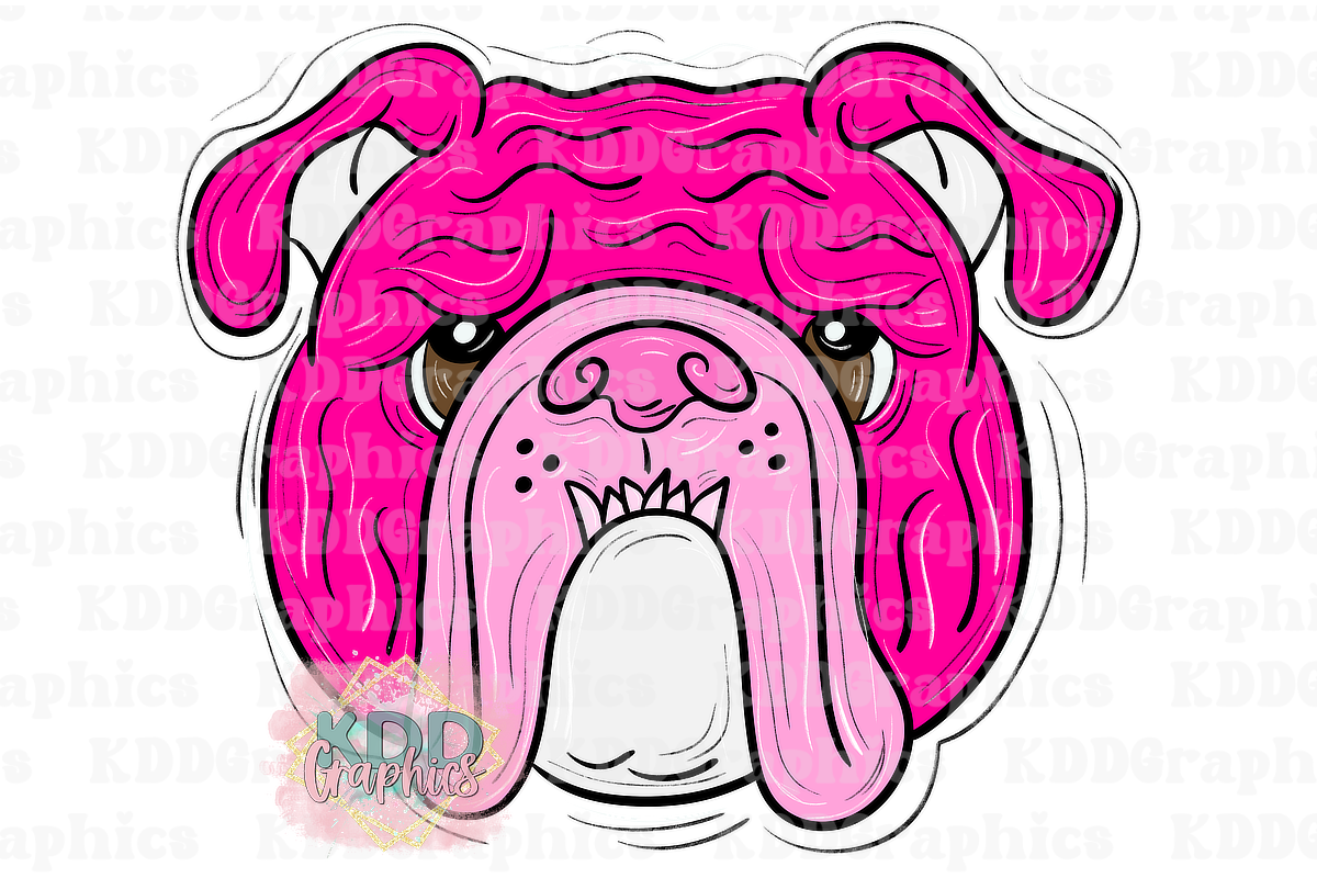 Preppy Pink Bulldog Mascot Head - Bulldogs School Spirit PNG