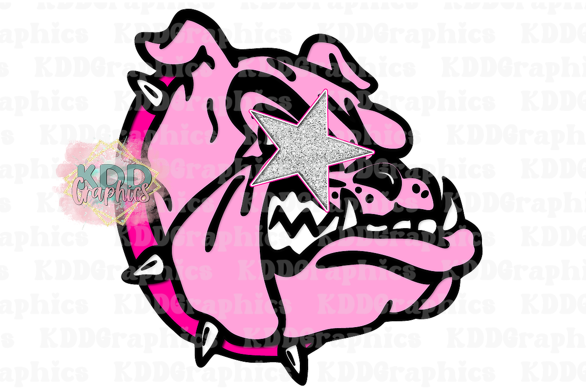 Preppy Pink Bulldog Mascot Head - Star Eyes - Bulldogs School Spirit PNG