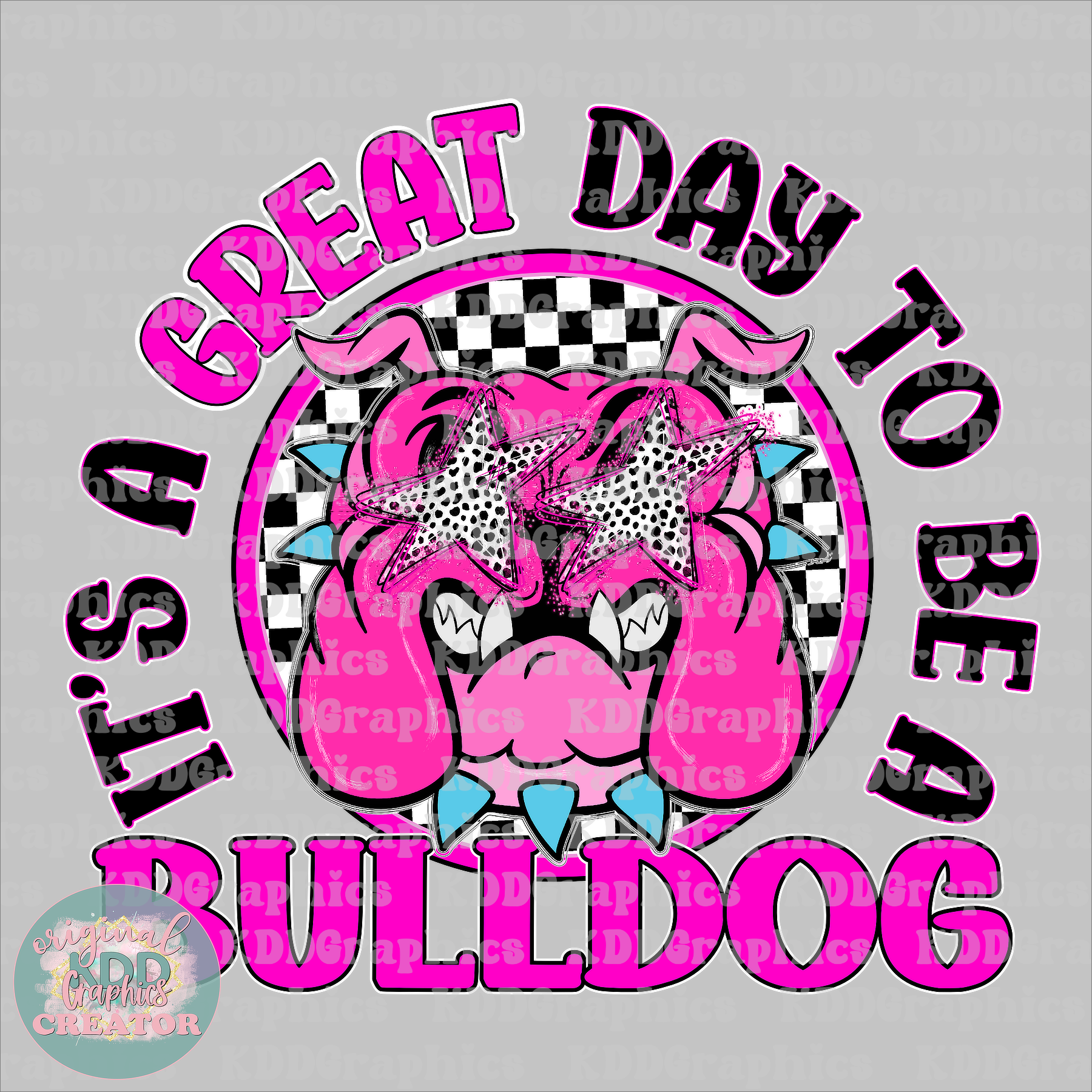 Preppy Pink Bulldogs - It's A Great Day To Be A Bulldog - Bulldog Mascot PNG